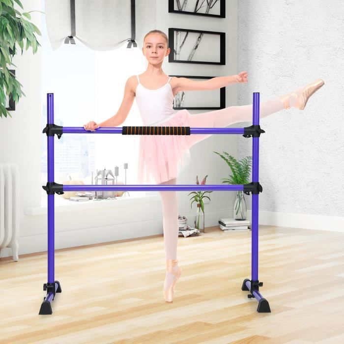COSTWAY Double Barre de Danse Classique Hauteur Réglable 20-119CM avec Eponge Base Rotative Charge 50KG pour Gymnase/Traction Violet