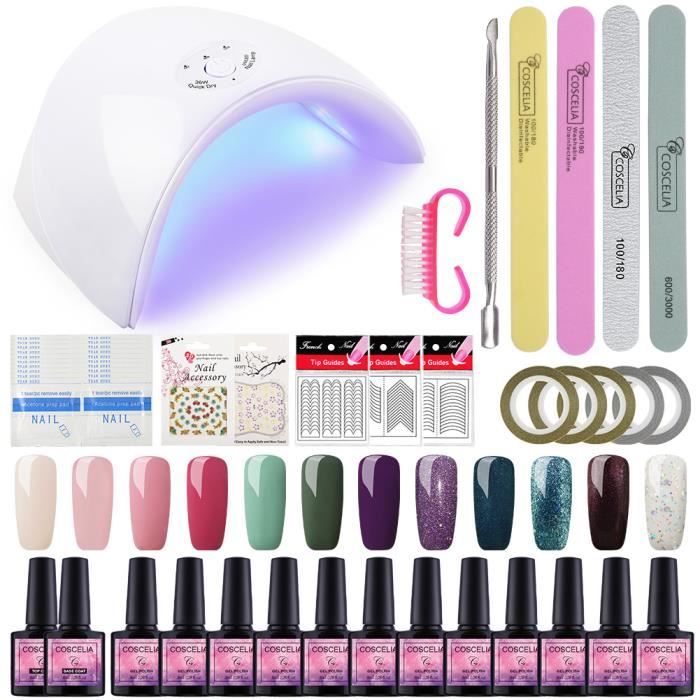 36W LED/ UV Lampe Machine Coscelia 20 pc Vernis Semi Permenent Kit Vernis Soak Off Polish Strass Outils Décor Accessoires Manucure