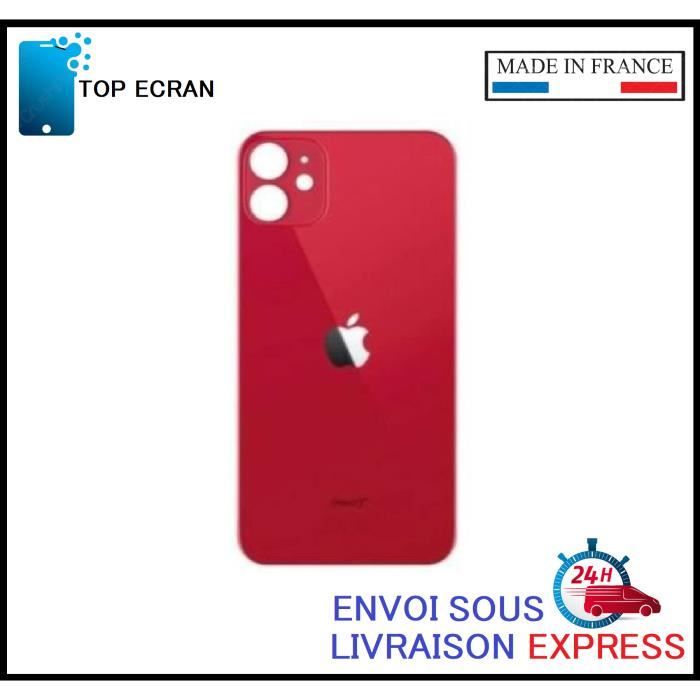 Vitre arrière pour Iphone 12 mini ROUGE avec LOGO et Adhesif