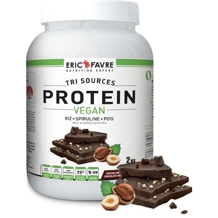 Protéines Vegan, Proteine végétale tri-sources - Eric Favre 750g Chocolat /Noisette