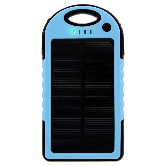 Chargeur Solaire Batterie de Secours 5000 mAh Mobiles et Smartphones - Bleu