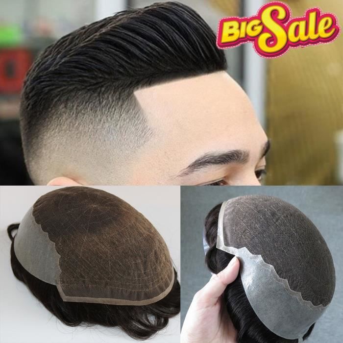 Dentelle Hommes Perruque Cheveux Humains Toupet Postiches Pour Hommes Cheveux Humains Remplacement Perruques Vague Naturelle Blanchi