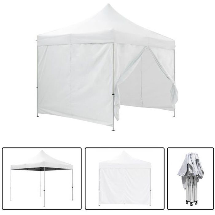 Tente pliante Blanc + Pack Côtés 3x3m ECO tube 25mm en acier Bâche 220g/m² ENDUIT PVC 100% ÉTANCHE Barnum pliante, Sac de transport