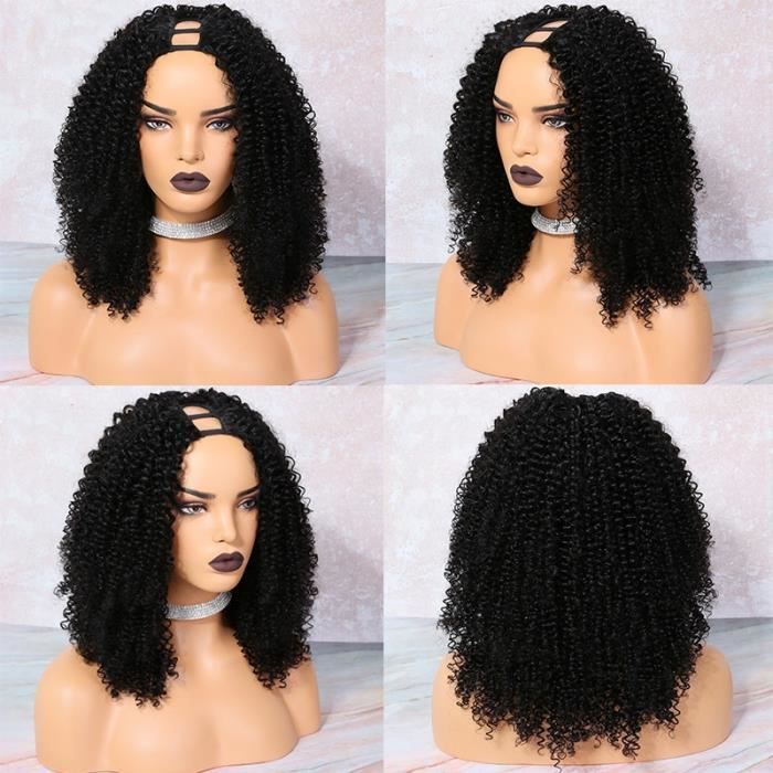 10'' Vierge crépus bouclés perruque U partie perruque cheveux humains brésilien 2x4 U partie cheveux humains perruque