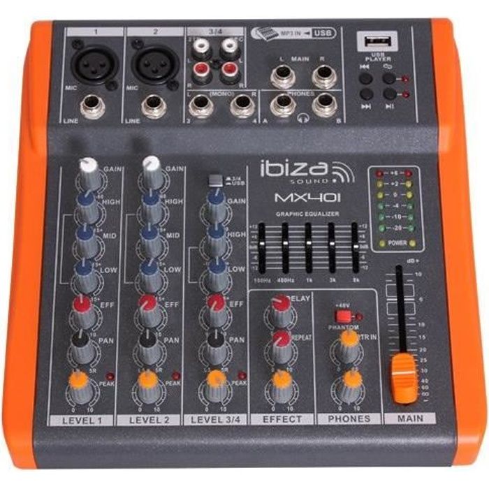 Ibiza Table de mixage à 4 canaux compacte