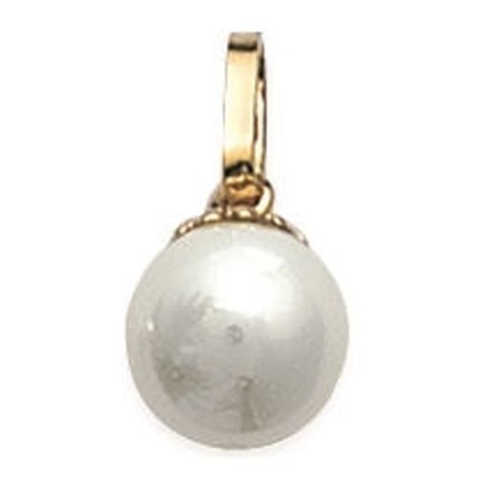 Pendentif Plaqué Or - Perle Synthétique Couleur Crème - Diamètre 8 mm