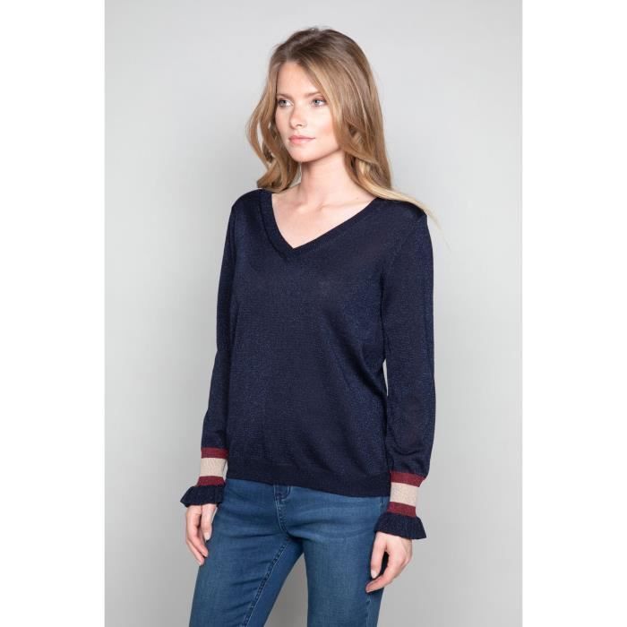 Pull en lurex avec volants LULY - Couleur - Navy, Taille - M