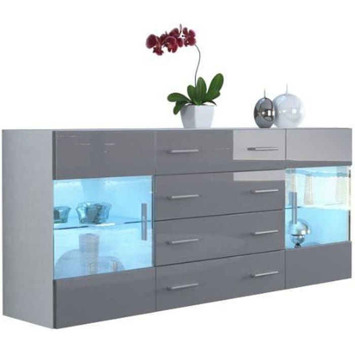 Buffet design blanc mat et gris laqué avec led