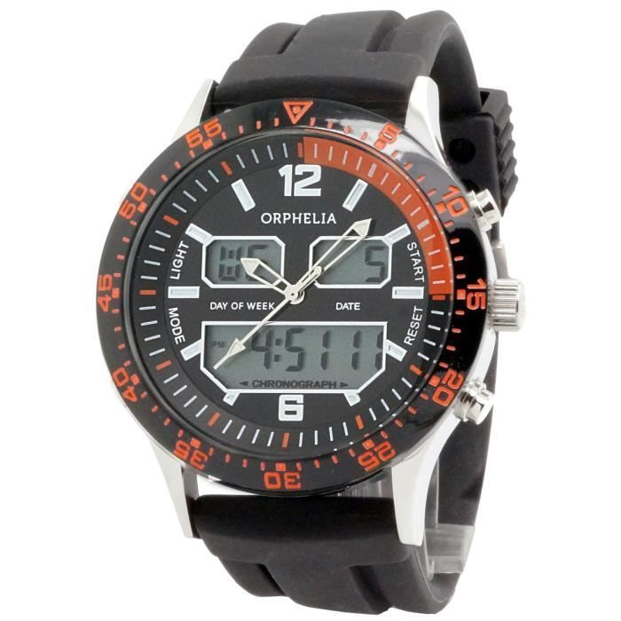 ORPHELIA - Montre Homme - Quartz Analogique - Digital - Bracelet Silicone Noir - 122-6912-44