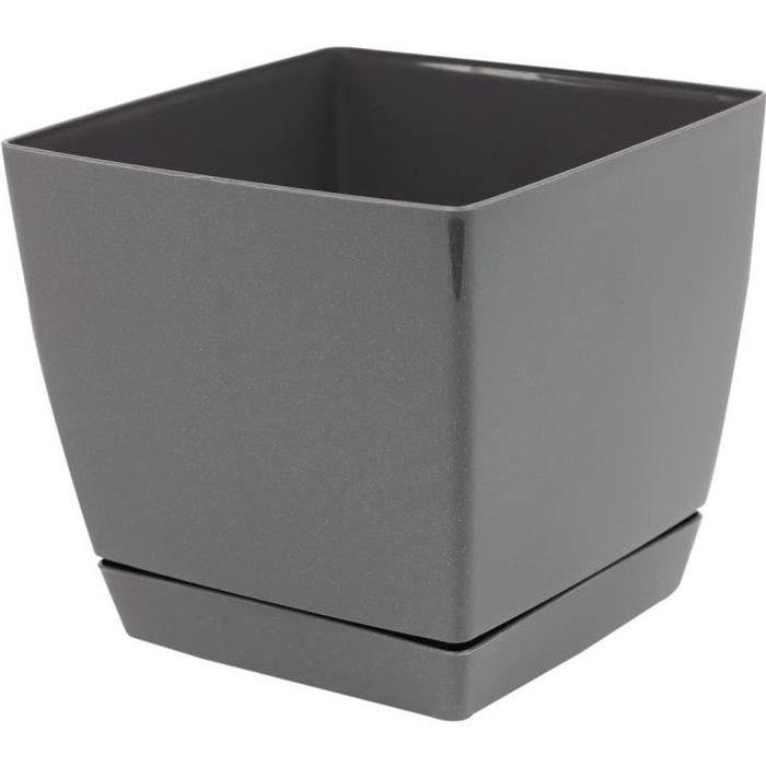 Carré Pot de Fleurs Cache-Pot Avec dessous De Plastique Paillettes Gris Hauteur 14,5 CM