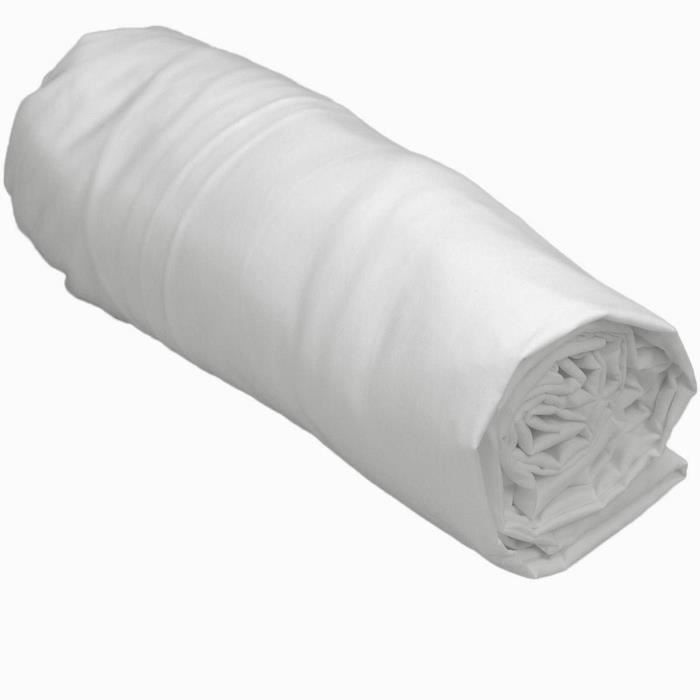 Drap housse Satin de Coton 120 Fils UNI VERSAILLES - Sensei La Maison du Coton - Blanc - Taille : 140x190
