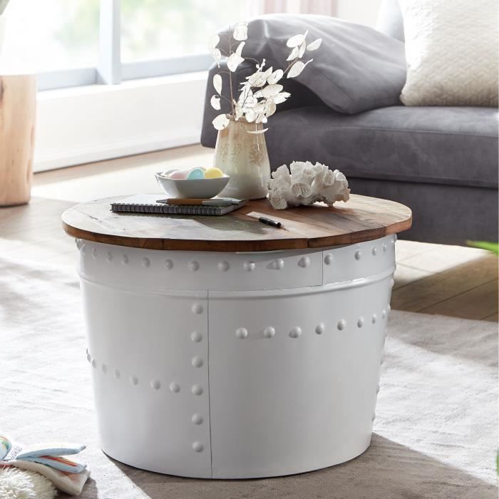 WOHNLING basse WOHNLING table basse bois massif Ø 60 cm table basse ronde blanche