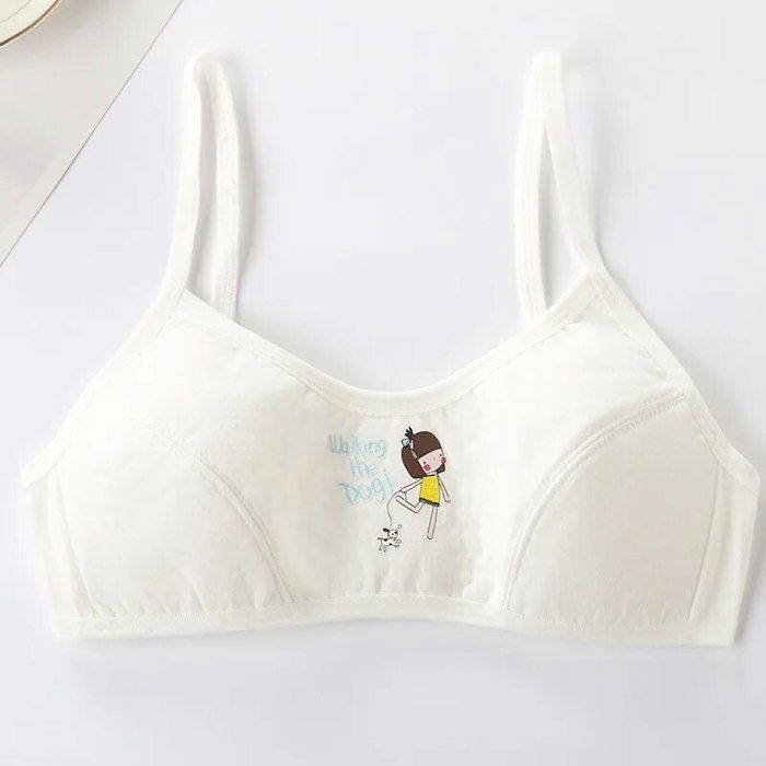 Soutien-gorge 85A Blanc à Motifs – Sans Armature, Réglable, Coton/élasthanne, Fille