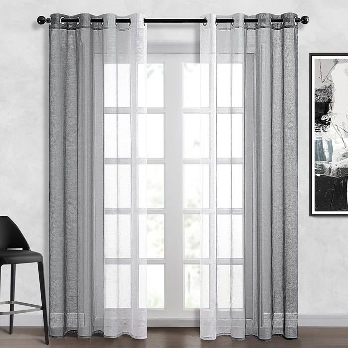 Lot De 2 Rideaux Blancs à Motifs Géométriques – 140 X 260 Cm, Fixation Par œillets – Voilage Opaque Pour Salon, Chambre - 8