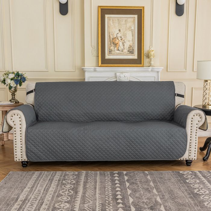 Housses de Canapé 4 Places Impermeable avec Accoudoirs Réversible Protégé Canapes -Gris