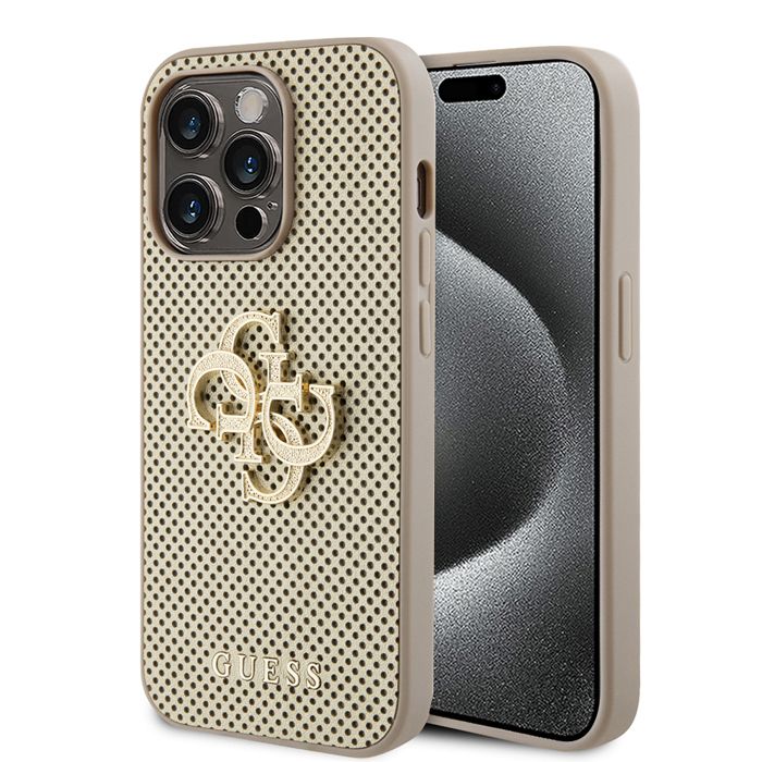 Guess Coque pour iPhone 15 Pro Perforée avec Logo 4G en Métal Pailleté - vue 1