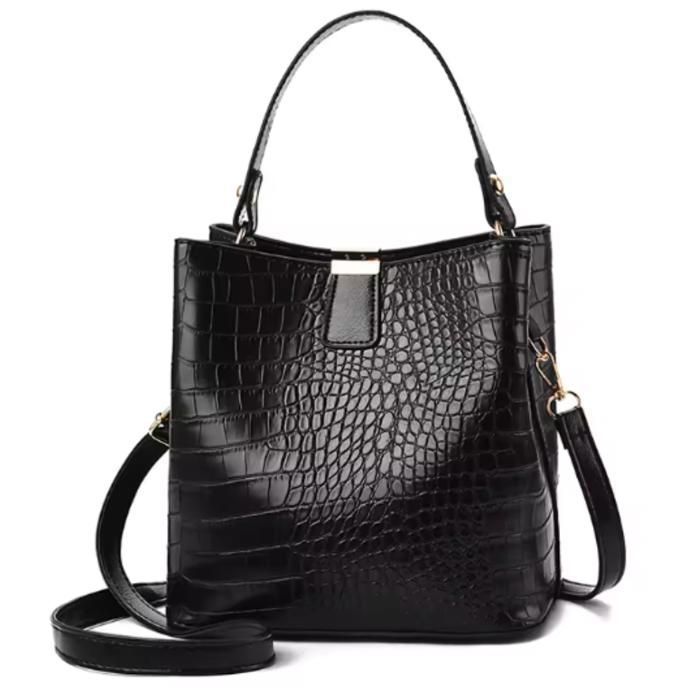 Sac à Main Femme Noir Effet Crocodile - Sac Cabas Cuir PU Élégant Chic Travail Sortie Quotidien