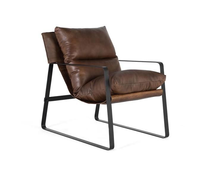 Fauteuil - Giner y Colomer - Cuir Marron - Structure Métallique Noire - 80x58x80 cm