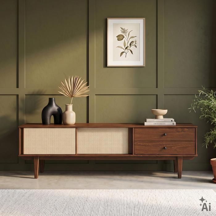 Meuble TV SIMONA L 175 cm en bois massif coloris châtaignier avec 2 Tiroirs 2 Portes Coulissantes Pour TV jusquà 75 Meuble TV SIMONA L 175 cm en bois massif coloris châtaignier avec 2 Tiroirs 2 Portes Coulissantes Pour TV jusquà 75