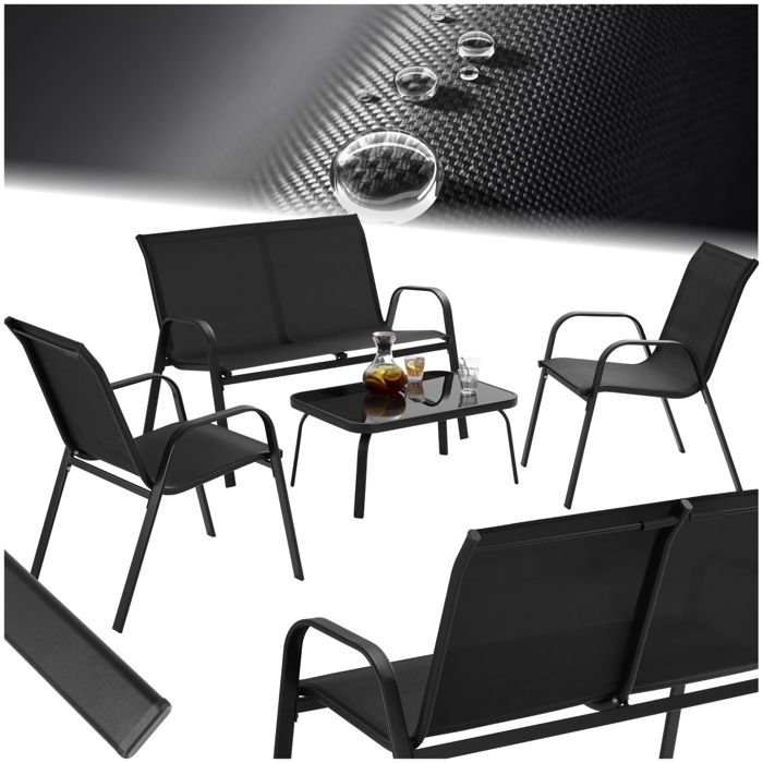 Salon de jardin - TECTAKE - Ensemble détente dextérieur NORA pour 4 personnes avec tissu déperlant et table - Noir