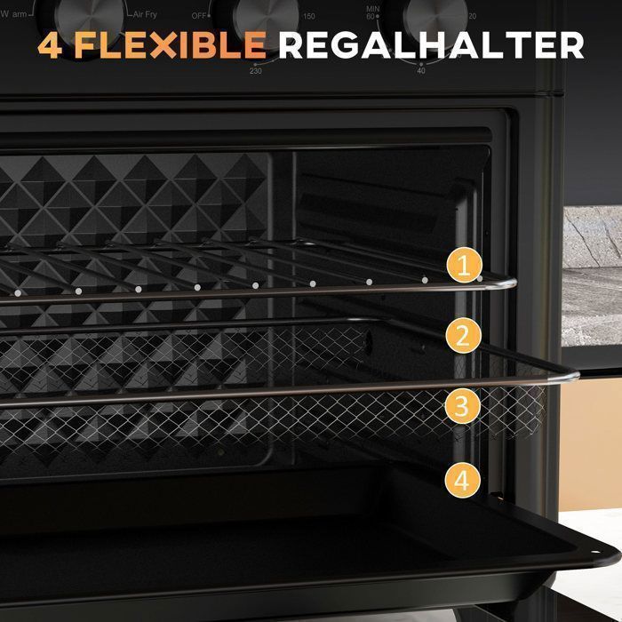 Mini Four à Chaleur Tournante HOMCOM 20L - Friteuse Air Chaud Multifonction 1400W