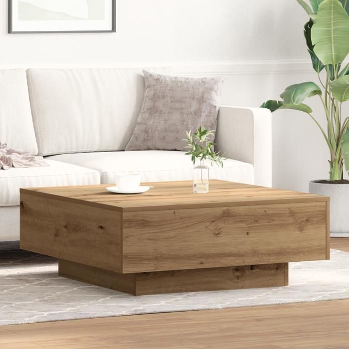 Table basse Chêne artisanal 80x80x31 cm Bois d ingénierie