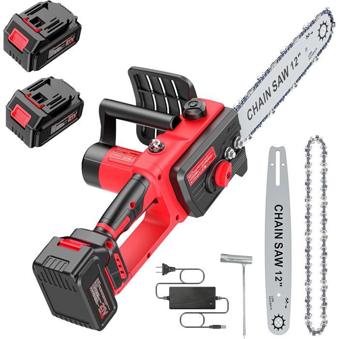 Teetok – Mini tronçonneuse électrique sans fil 10 cm – 2 batteries 3,0Ah – Moteur puissant 800W – Coupe jusqu'à 30 cm – Pour bois dur et teck