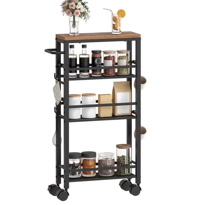 HOOBRO Chariot de Service Desserte 4 Niveaux Étagère de Cuisine 40 x 15 x 80 cm Marron Rustique et Noir