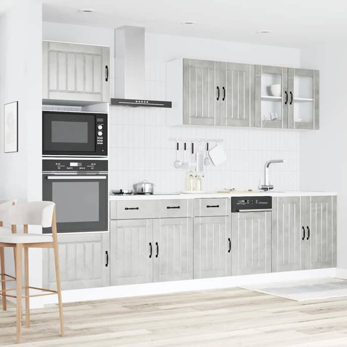 Ensemble de meubles de cuisine - vidaXL - 7 pièces - Gris béton - Bois dingénierie - Pieds réglables