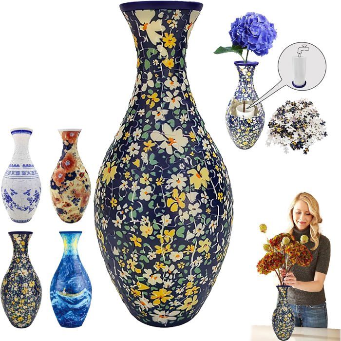 Vase puzzle 3D pour adultes, puzzles floraux uniques pour arrangement floral et décoration d'intérieur, pot de fleurs amovible fabriqué avec 160 pièces incurvées en plastique