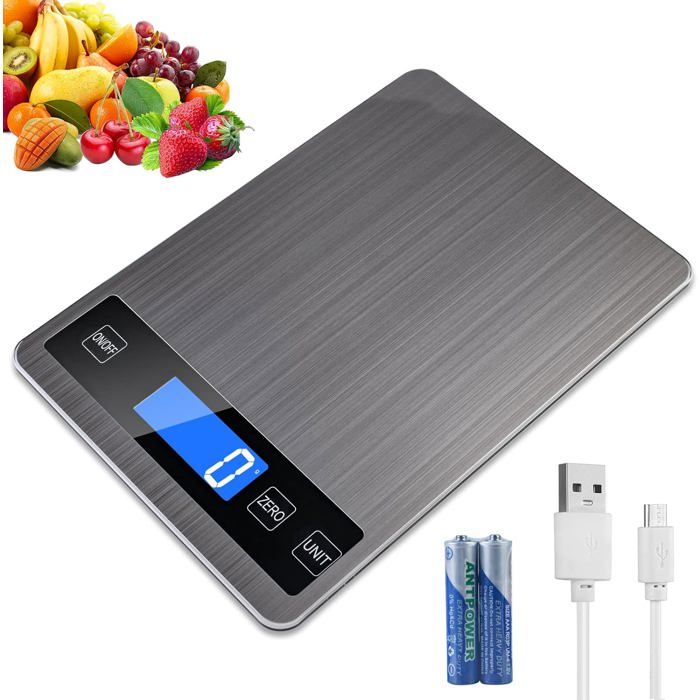 Balance Cuisine 5kg/1g Balance de Précision Balance Electronique Sensible Écran LCD Auto-arrêt Fonction Tare avec Batterie
