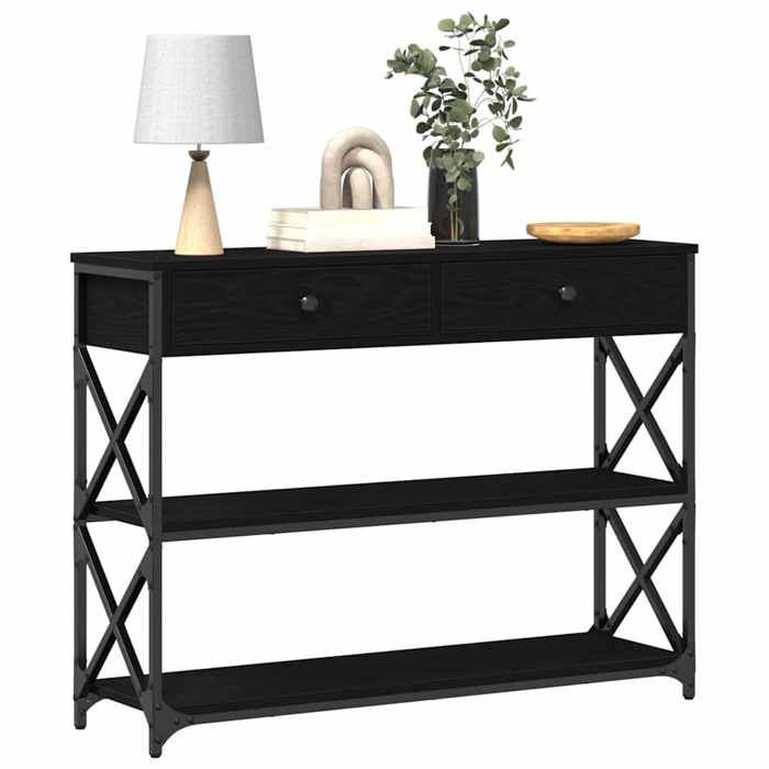 Table console avec tiroir - WIENS - Chêne noir - 1 - MODERNE Table Console avec tiroir - Chêne noir - 100x28x75 cm 63053