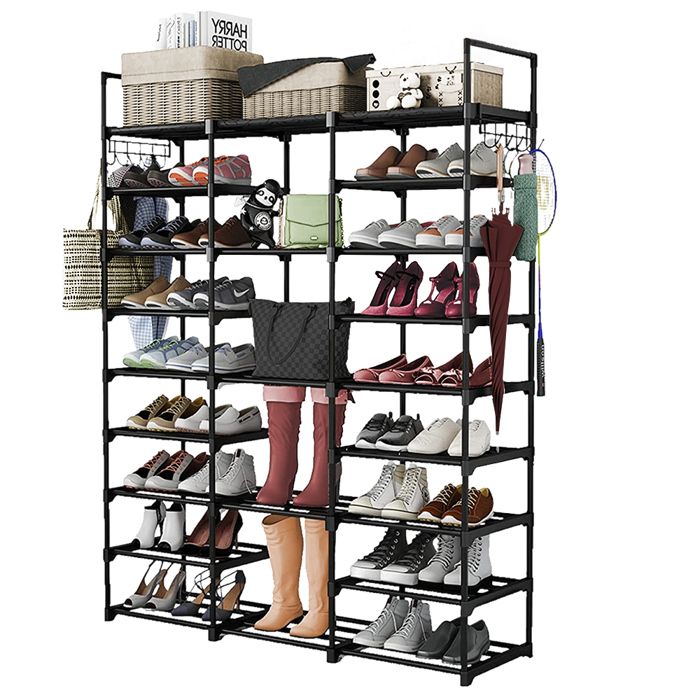 KEDIA Etagère à chaussures 9 niveaux Grande capacité Métal noir Organisateur polyvalent 3 rangées horizontales 127*30*58cm