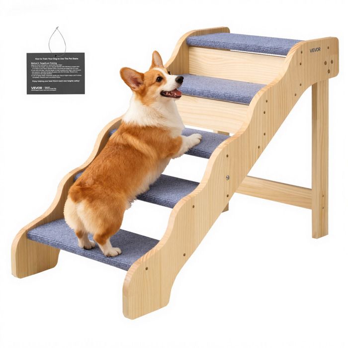 Escalier pour Chien-VEVOR-en Bois 5 Marches pour Chien pour Canapé Lit Voiture Chats Chiens Animaux de Compagnie Jusquà 68 kg