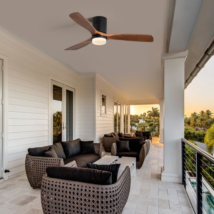 Ventilateur De Plafond 132cm + LED 18 W 3 Pales En Bois Massif Et Télécommande Métal Bois Foncé - Covreo