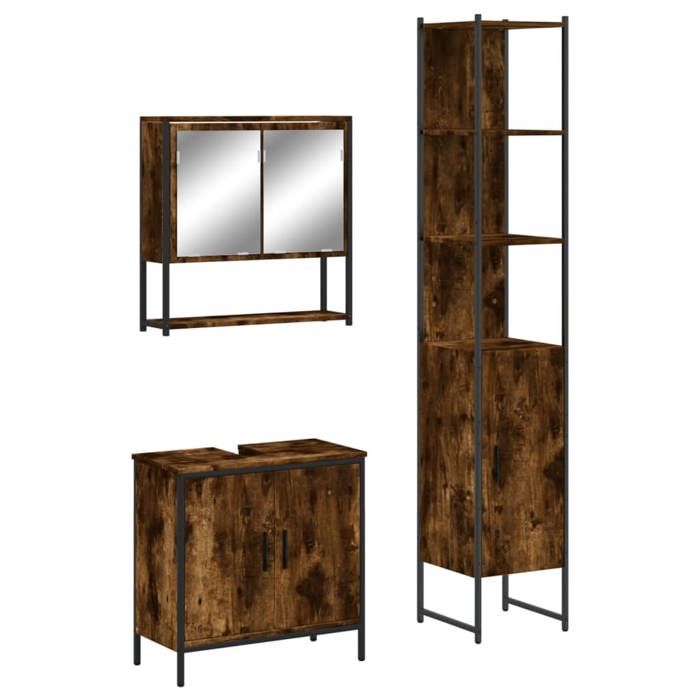 Ensemble de meubles de salle de bain - Cadre robust - ARMOIRE WC/SALLE DE BAIN COMPLETE - 3 pcs - Chêne fumé 60x16x60cm 266414 LH330