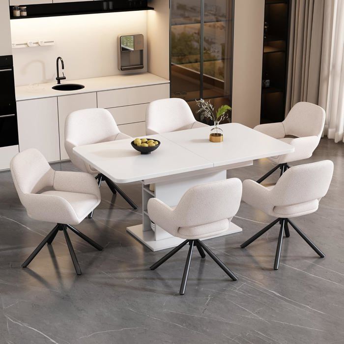 Ensemble de salle à manger moderne 7 pièces pour 6 personnes - Table rectangulaire de cuisine avec 6 chaises-Extensible-Sherpa