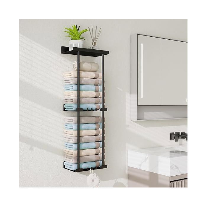 Porte Serviette Salle de Bain Mural à Trois étagères Support Serviette s Perçage 79CM Idéal pour Salle de Bain et PATERE
