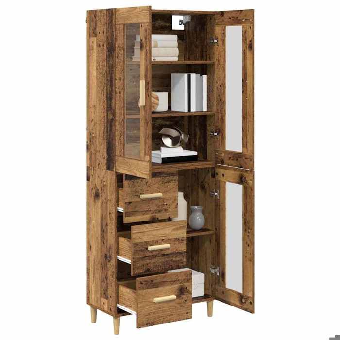 (9526)Moderne Haut Cabinet MEUBLE DE SEJOUR Bois Ancien 69 5x34x180 cm Bois dingénierie poid:53.63 kg