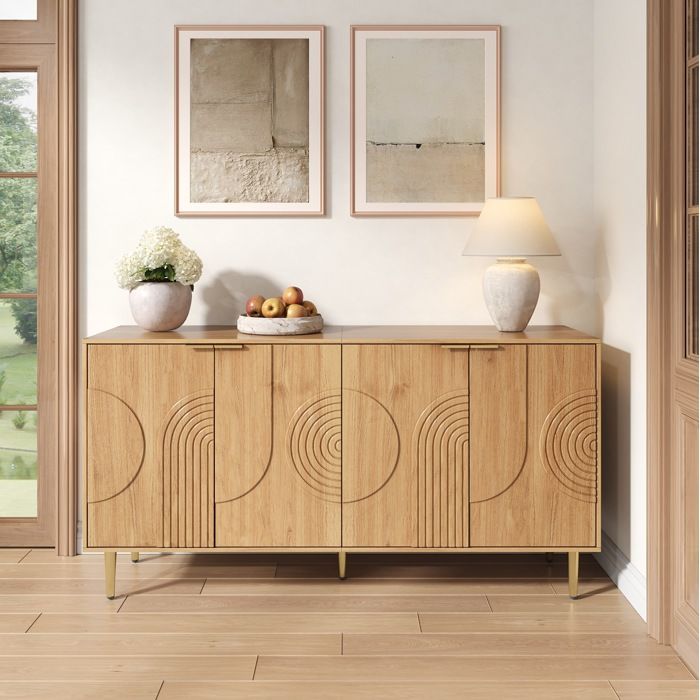 ROVRYN Buffet bas 140 x 40 x 72 cm 4 portes étagères réglables MDF aspect bois naturel