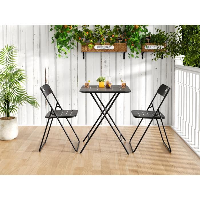 Ensemble bistro pliant-3 pcs -Table et 2 chaises pliantes-Mobilier de jardin extérieur - Meubles de JardinEnsemble de BalconNoir