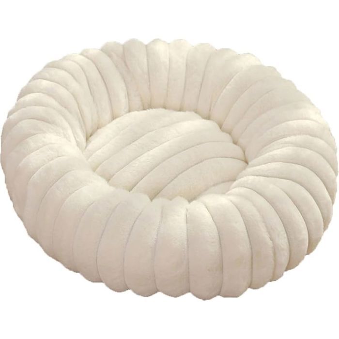 Panier Chien Donut Panier Chat Lit Ronde en Forme de Beignet Canapé Coussin Lits pour Animaux Lavable Chien Orthopedique Blanc