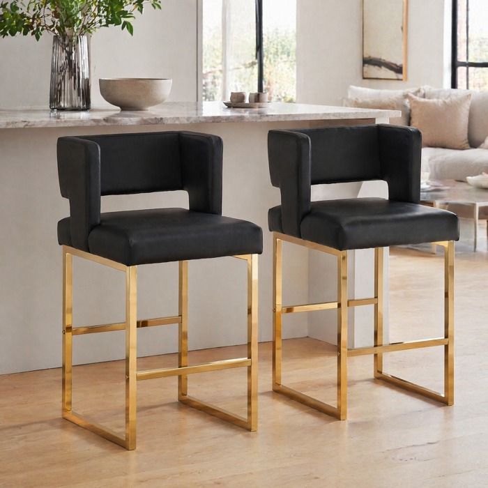Lot De 2 Tabourets De Bar Noir Et Or Sièges Scandinaves FloraGrace Pour Îlot Central Et Bar Faciles A Assembler 41 4x49 5x91 4cm