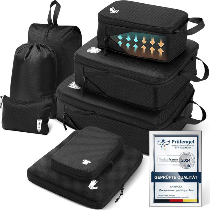 Packing cubes compression 8 pièces organisateur valise voyage sacs rangement pour bagages