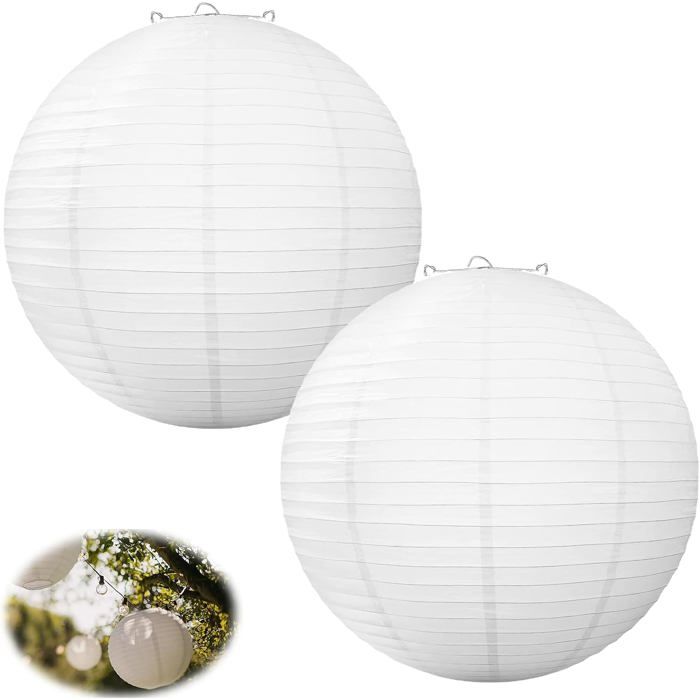 Lanternes en Papier Blanc - Lot de 2 - Style Japonais - Suspension Ronde Décorative - Mariage et Jar TETE FLASH POUR LUMIERE PULSEE