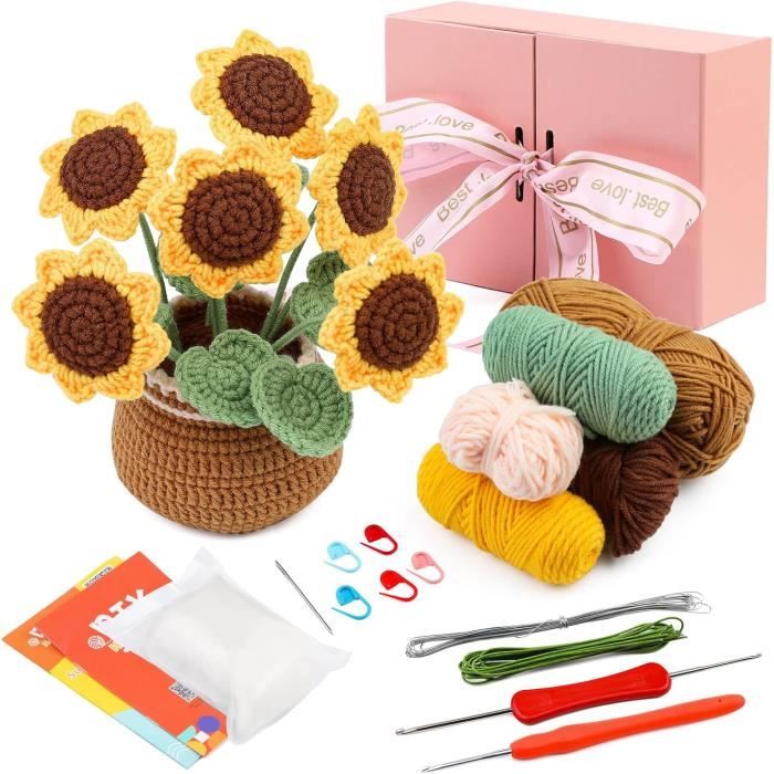 Kit De Fleurs Au Crochet Pour Débutants - Bouquet Coloré En Acrylique - Fournitures Créatives DIY