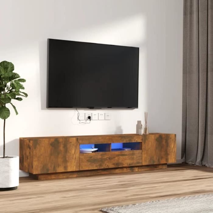 FDIT Meuble TV avec lumières LED Chêne fumé 120x30x50 cm
