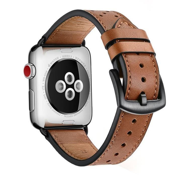Pour Montre Apple Iwatch Séries 2//3//4//5 Cuir Sangle Acier Boucle Déployante