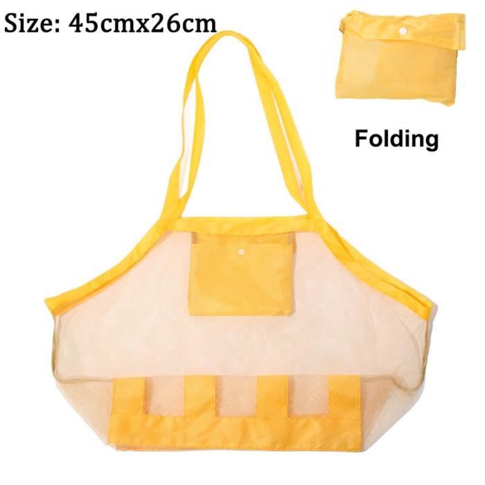 Sac De Plage En Filet Noir - Grand Léger Avec Poches - Sac Shopping été