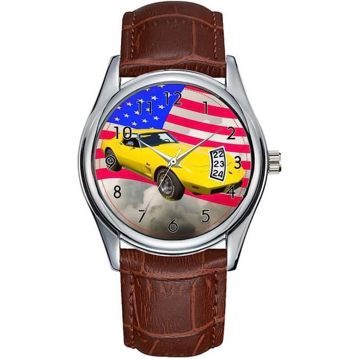 Montres De Luxe Pour Homme Montre A Quartz En Cuir Marron Montre De Sport De Noel Montre Corvette Stingray Avec Drapeau H4810 Achat vente montre Neuf Cdiscount